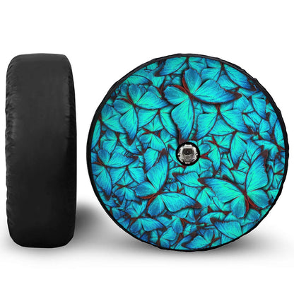 Turquoise Butterfly Pattern Print Tire Cover With Camera Hole