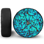 Turquoise Butterfly Pattern Print Tire Cover With Camera Hole