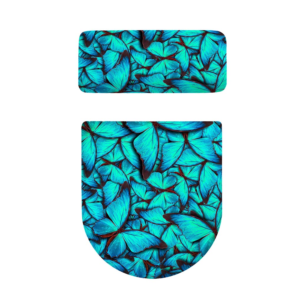 Turquoise Butterfly Pattern Print Toilet Lid And Tank Cover Set