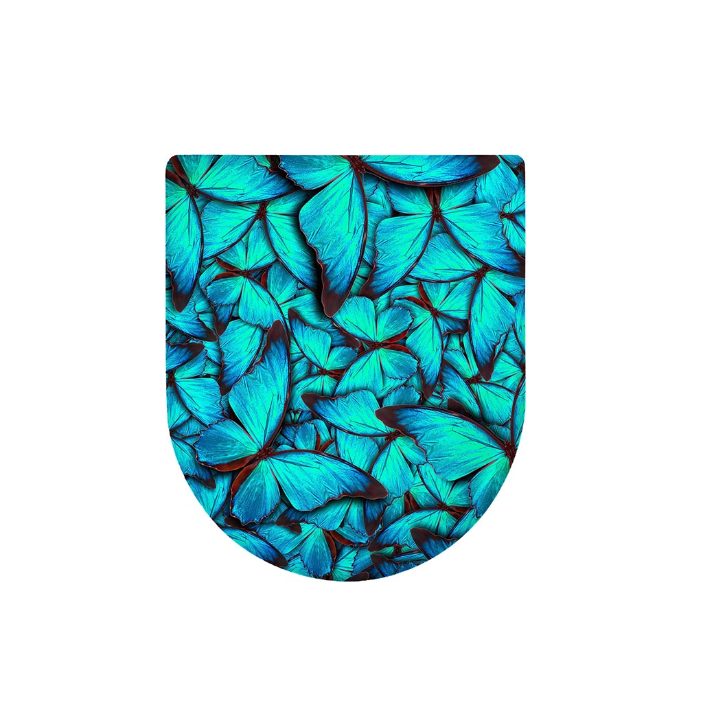 Turquoise Butterfly Pattern Print Toilet Lid Cover