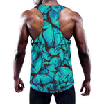 Turquoise Butterfly Pattern Print Training Tank Top