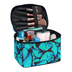 Turquoise Butterfly Pattern Print Travel Makeup Bag