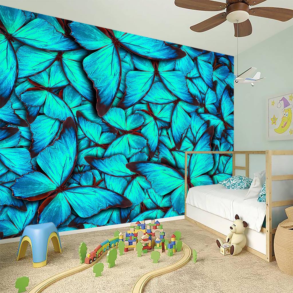 Turquoise Butterfly Pattern Print Wall Sticker
