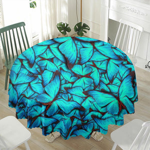 Turquoise Butterfly Pattern Print Waterproof Round Tablecloth