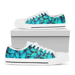 Turquoise Butterfly Pattern Print White Low Top Sneakers