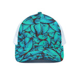 Turquoise Butterfly Pattern Print White Mesh Trucker Cap