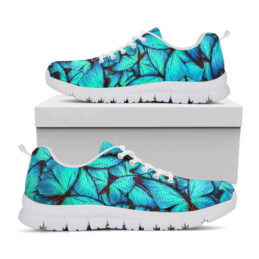 Turquoise Butterfly Pattern Print White Running Shoes