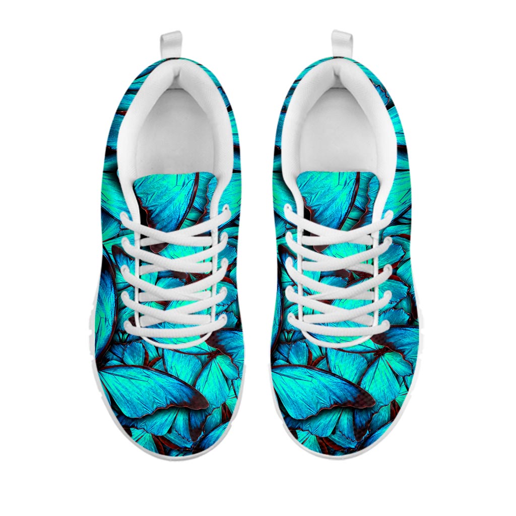 Turquoise Butterfly Pattern Print White Running Shoes