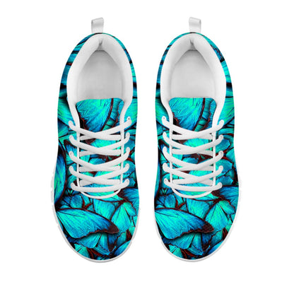 Turquoise Butterfly Pattern Print White Running Shoes