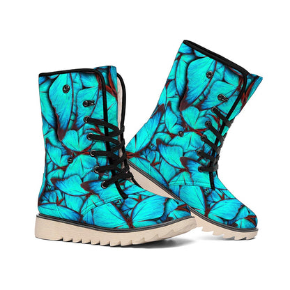 Turquoise Butterfly Pattern Print Winter Boots