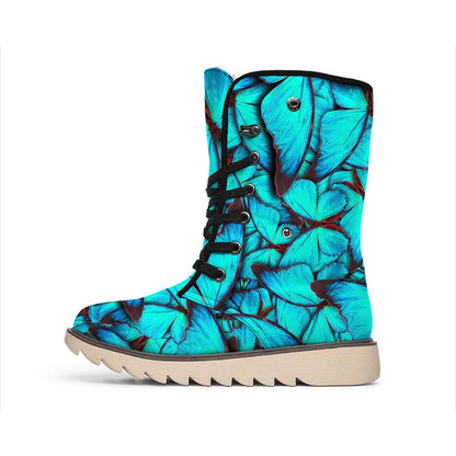 Turquoise Butterfly Pattern Print Winter Boots