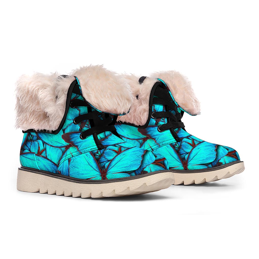 Turquoise Butterfly Pattern Print Winter Boots