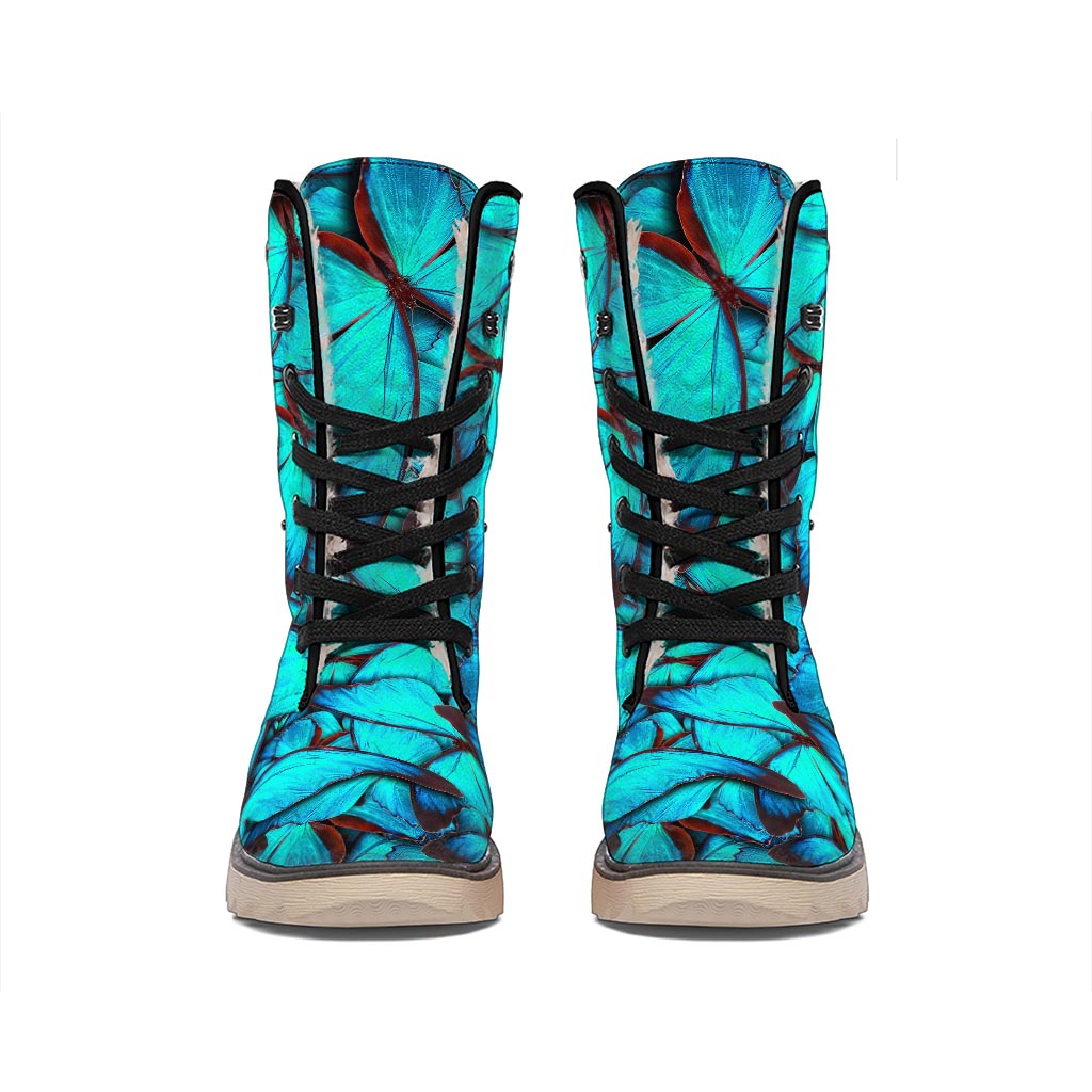 Turquoise Butterfly Pattern Print Winter Boots