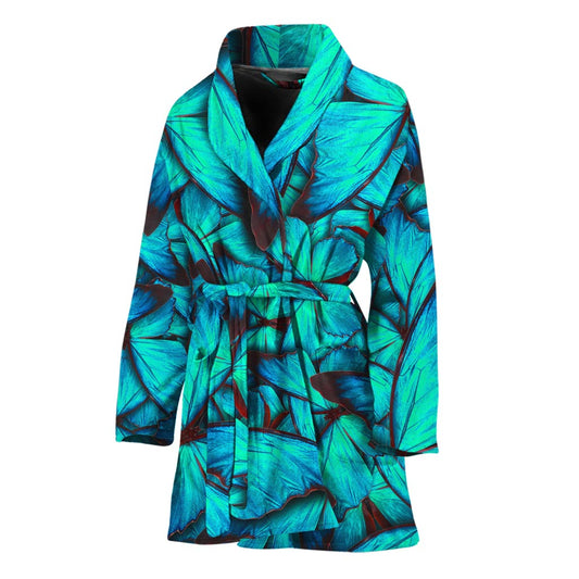 Turquoise Butterfly Pattern Print Women's Bathrobe