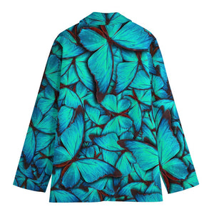 Turquoise Butterfly Pattern Print Women's Blazer