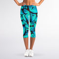 Turquoise Butterfly Pattern Print Women's Capri Leggings