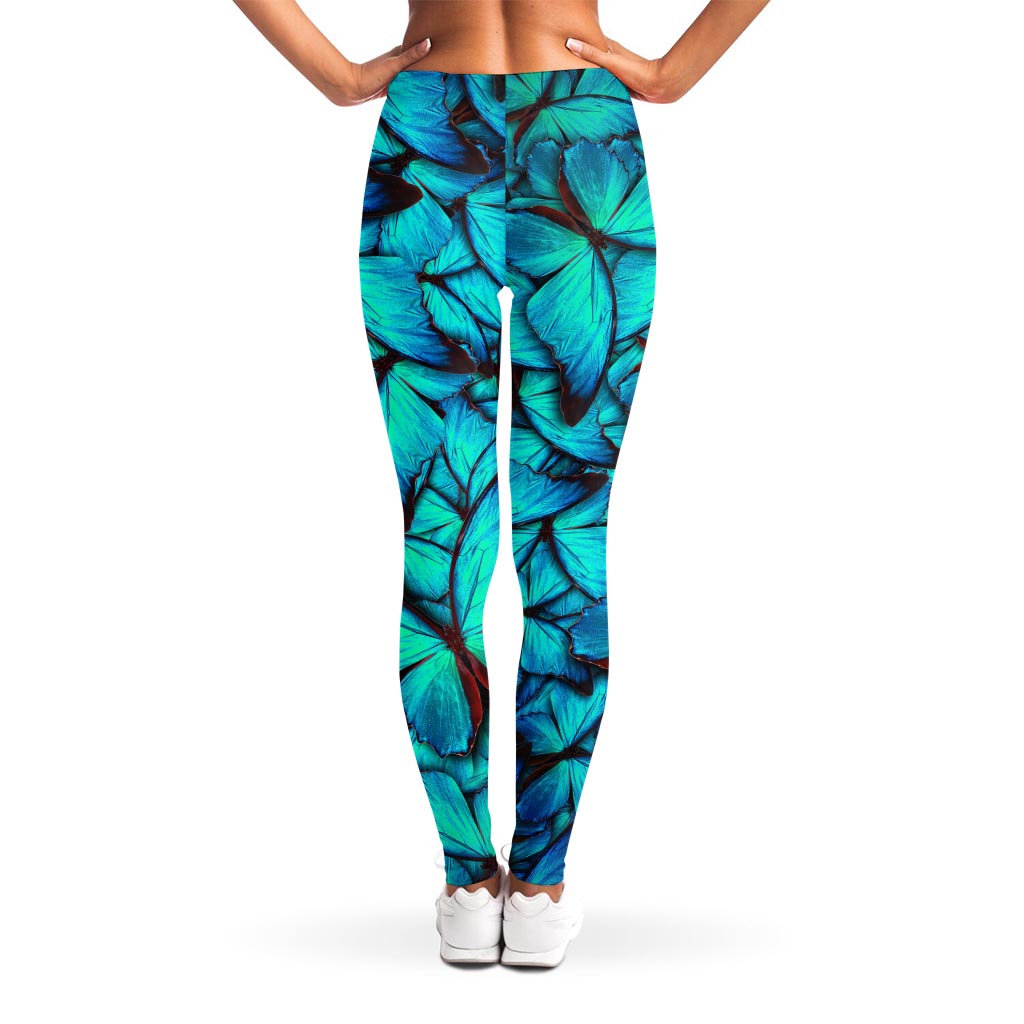 Turquoise Butterfly Pattern Print Women's Leggings