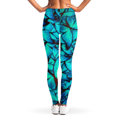 Turquoise Butterfly Pattern Print Women's Leggings