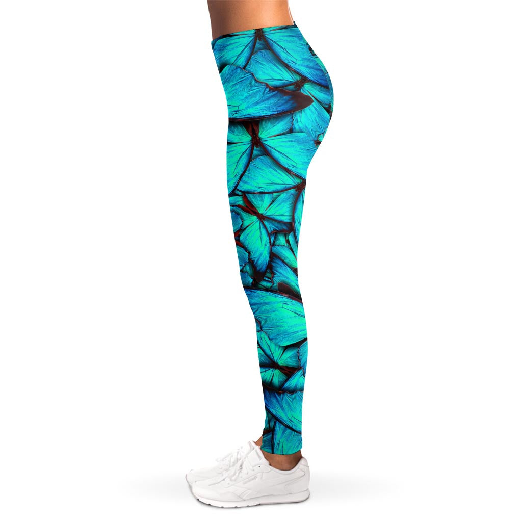 Turquoise Butterfly Pattern Print Women's Leggings