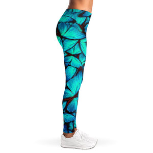 Turquoise Butterfly Pattern Print Women's Leggings