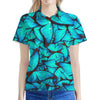 Turquoise Butterfly Pattern Print Women's Polo Shirt