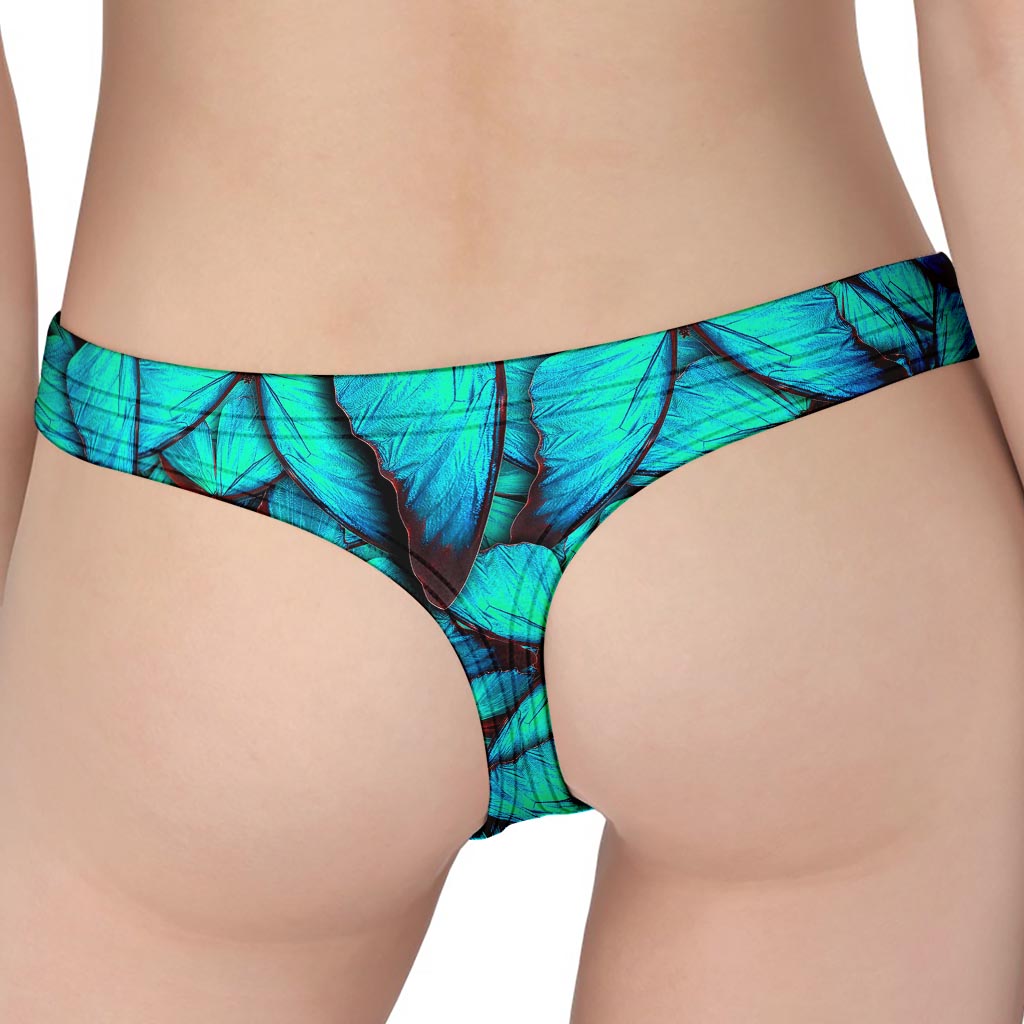 Turquoise Butterfly Pattern Print Women's Thong