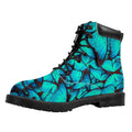 Turquoise Butterfly Pattern Print Padded Collar Lace Up Boots