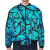 Turquoise Butterfly Pattern Print Zip Sleeve Bomber Jacket