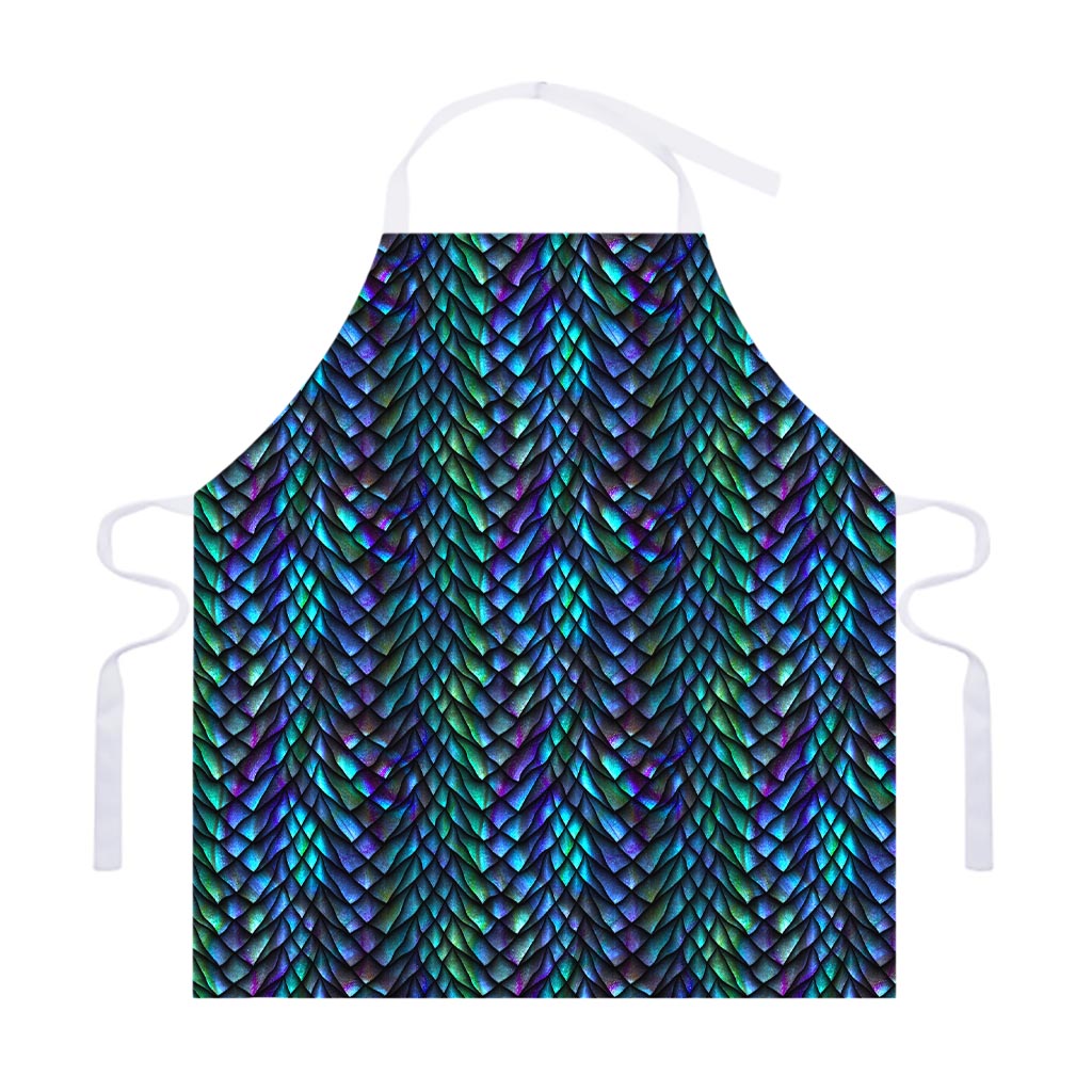 Turquoise Dragon Scales Pattern Print Adjustable Apron