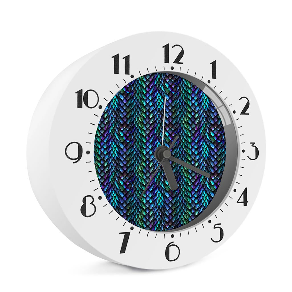 Turquoise Dragon Scales Pattern Print Alarm Clock