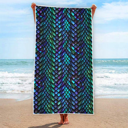 Turquoise Dragon Scales Pattern Print Beach Towel