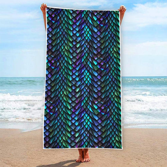 Turquoise Dragon Scales Pattern Print Beach Towel