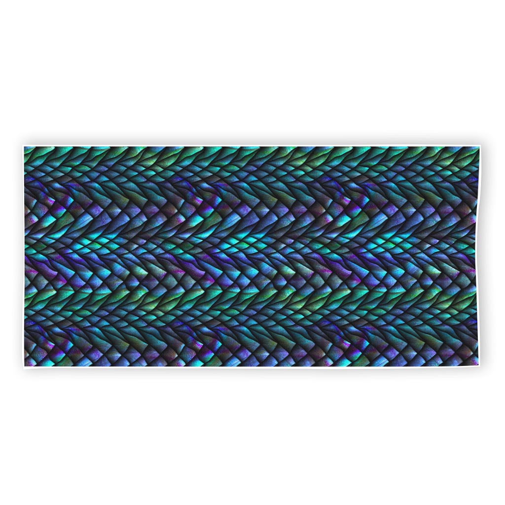 Turquoise Dragon Scales Pattern Print Beach Towel