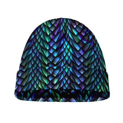 Turquoise Dragon Scales Pattern Print Beanie