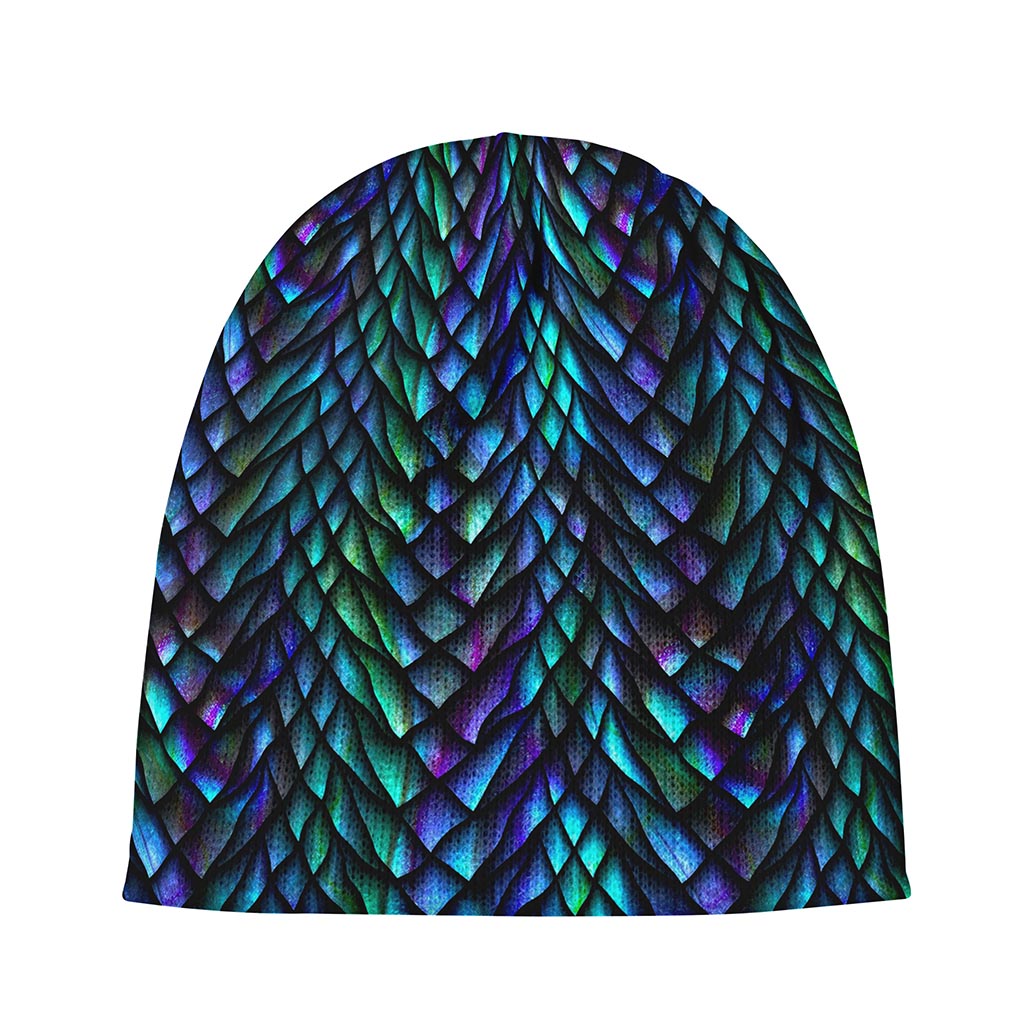 Turquoise Dragon Scales Pattern Print Beanie