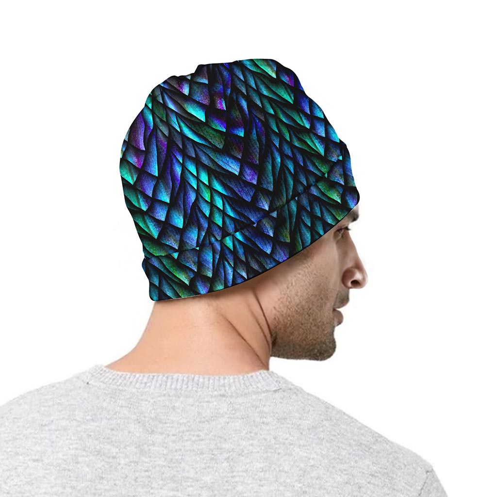 Turquoise Dragon Scales Pattern Print Beanie