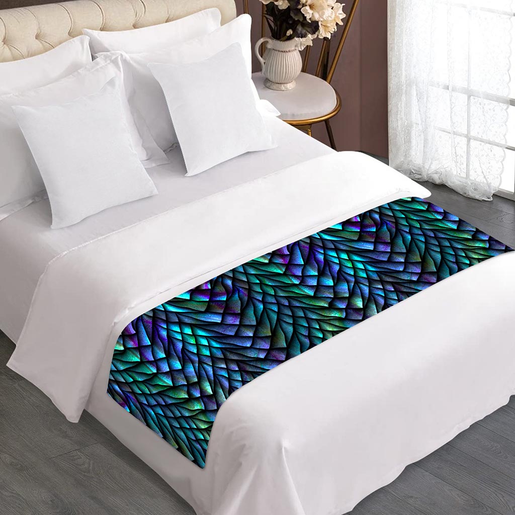 Turquoise Dragon Scales Pattern Print Bed Runner