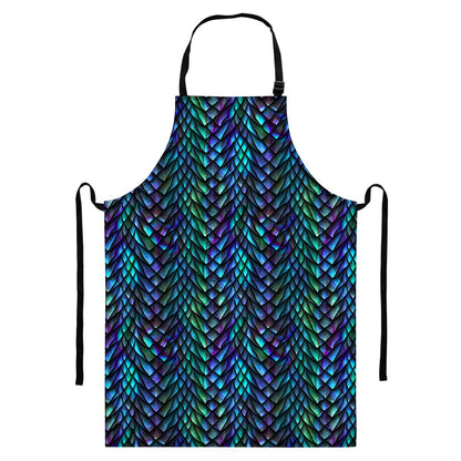 Turquoise Dragon Scales Pattern Print Bib Apron With Pocket