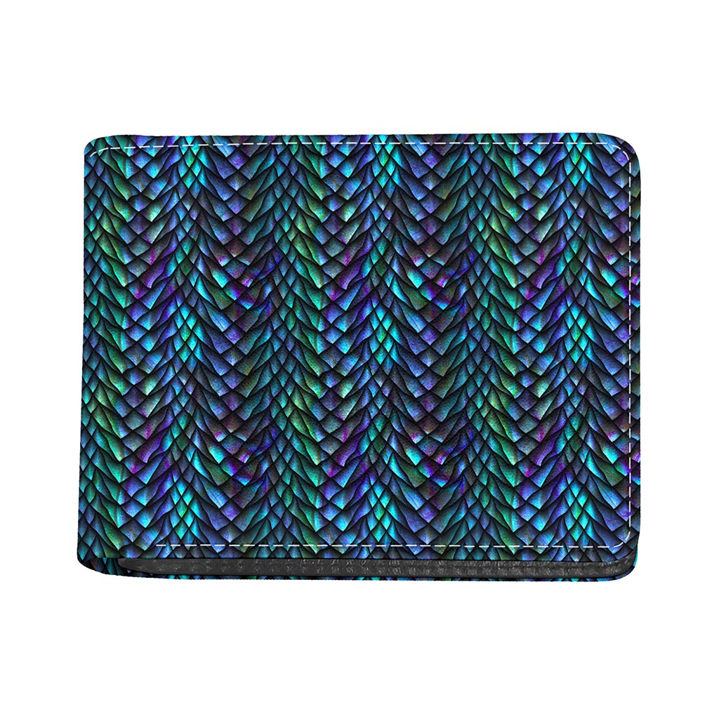 Turquoise Dragon Scales Pattern Print Bifold Wallet