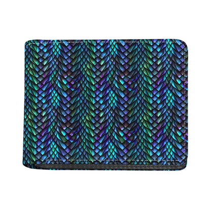 Turquoise Dragon Scales Pattern Print Bifold Wallet