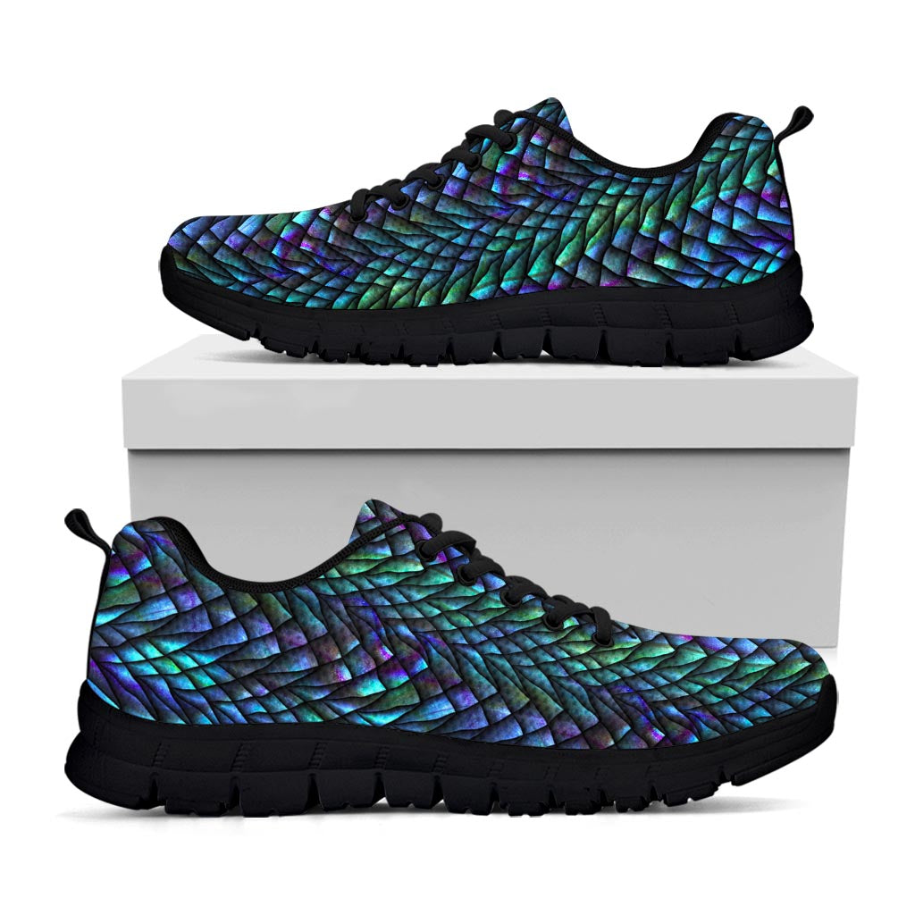 Turquoise Dragon Scales Pattern Print Black Running Shoes