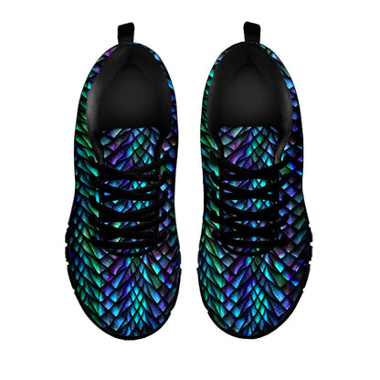 Turquoise Dragon Scales Pattern Print Black Running Shoes