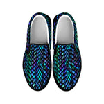 Turquoise Dragon Scales Pattern Print Black Slip On Sneakers