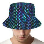 Turquoise Dragon Scales Pattern Print Bucket Hat