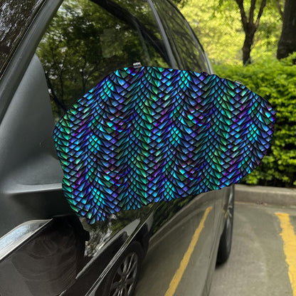 Turquoise Dragon Scales Pattern Print Car Side Mirror Covers