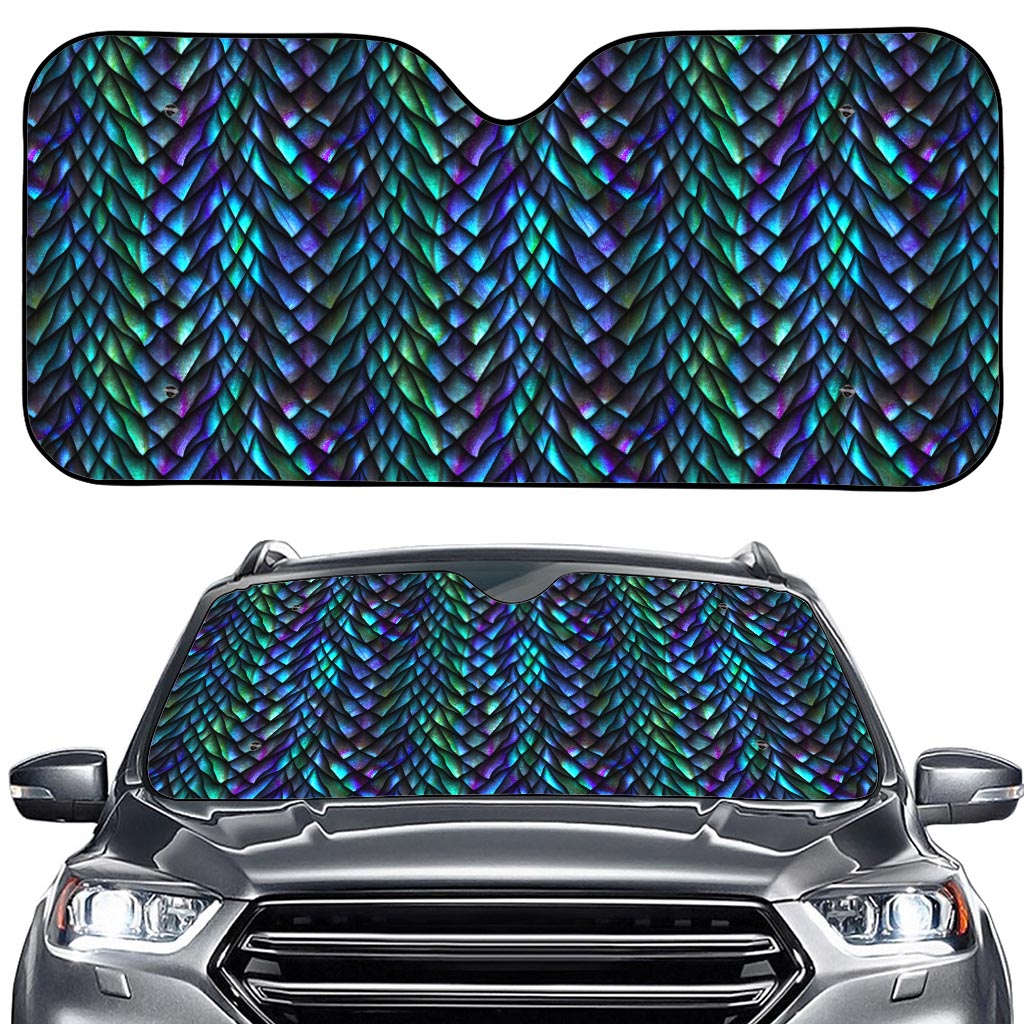 Turquoise Dragon Scales Pattern Print Car Windshield Sun Shade