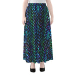 Turquoise Dragon Scales Pattern Print Chiffon Maxi Skirt