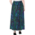 Turquoise Dragon Scales Pattern Print Chiffon Maxi Skirt