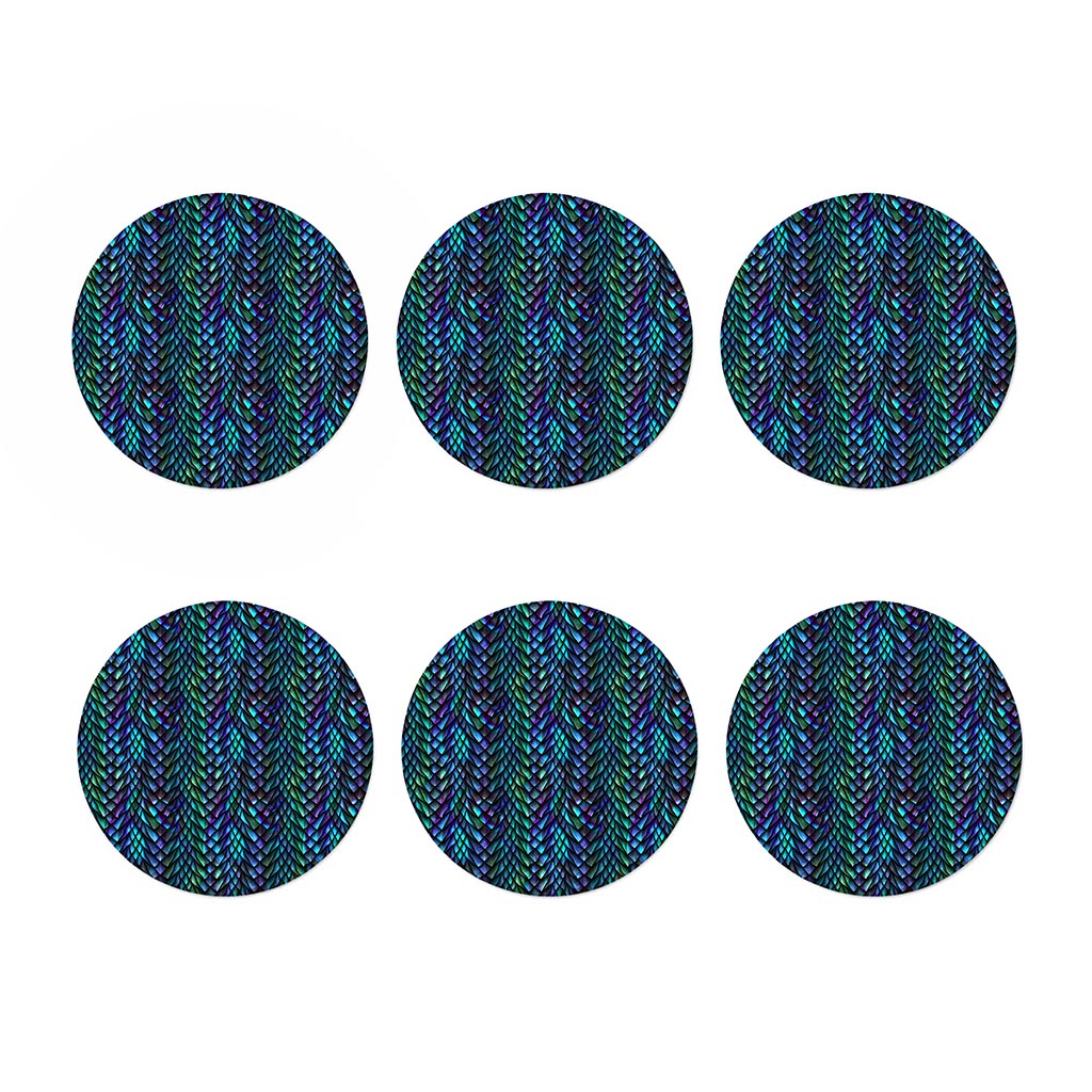 Turquoise Dragon Scales Pattern Print Coaster Set