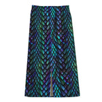 Turquoise Dragon Scales Pattern Print Cotton Front Slit Maxi Skirt